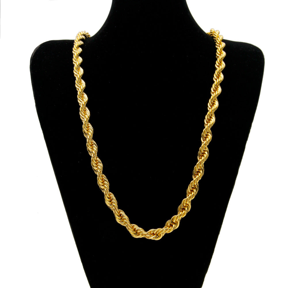 Hot Sale Men'S Hip Hop Gold-Plated Necklace 1Cm Coarse Twist Necklace Gold-Plated Twisted Rope Chain