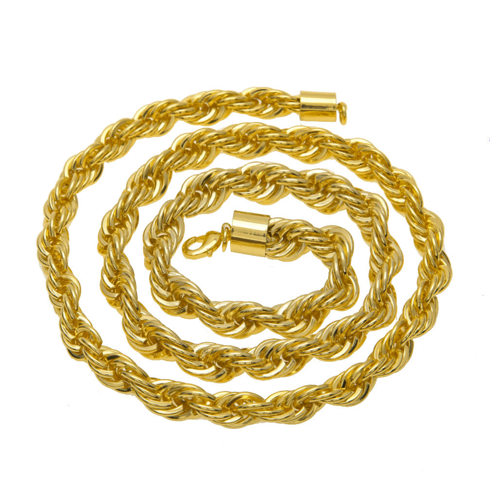 Hot Sale Men'S Hip Hop Gold-Plated Necklace 1Cm Coarse Twist Necklace Gold-Plated Twisted Rope Chain